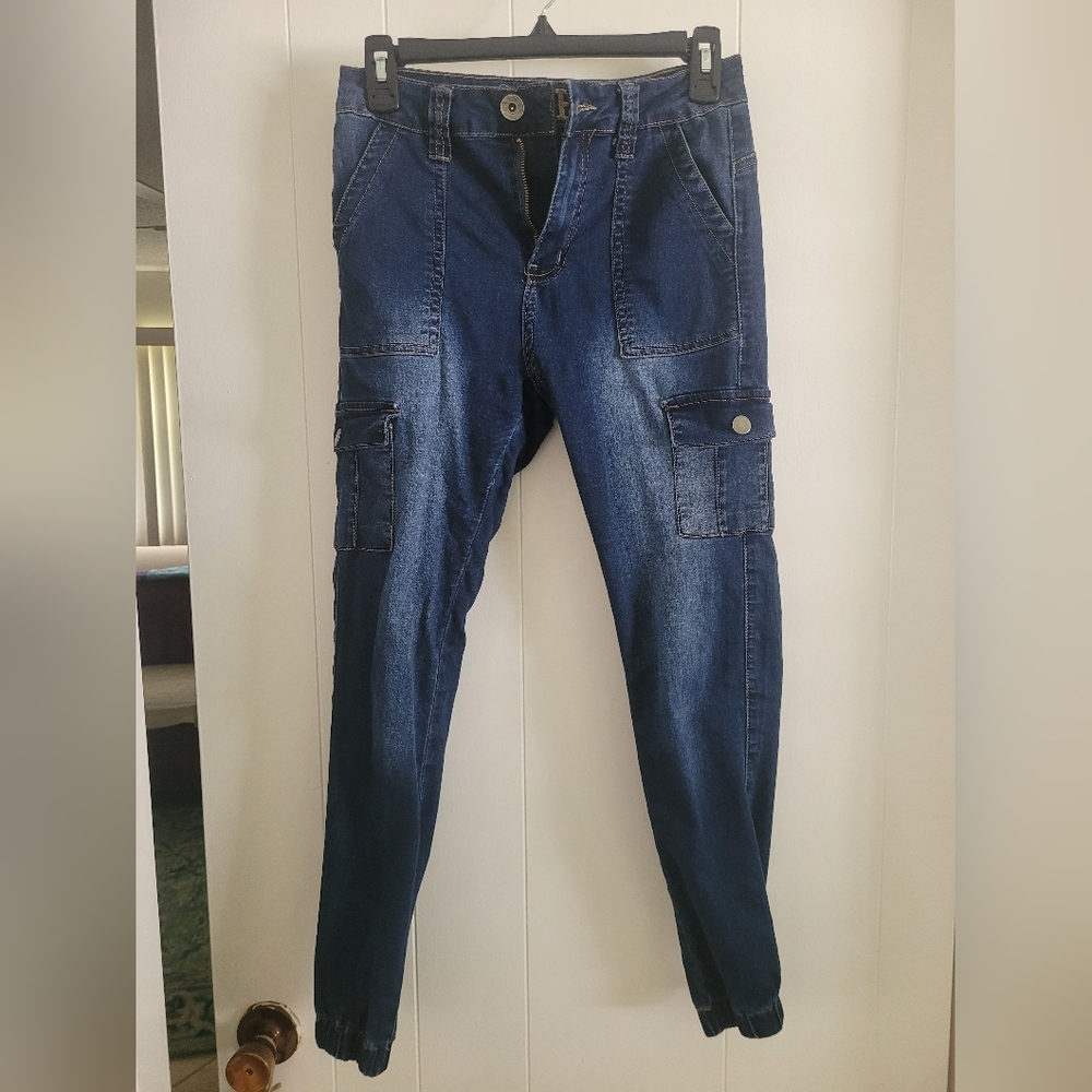High-rise Blue Cargo Jeans